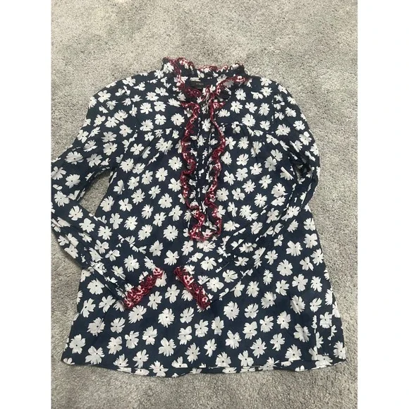 J.‎ Crew Floral Ruffle Blouse Long Sleeve Button Down Top XXS - Picture 3 of 7